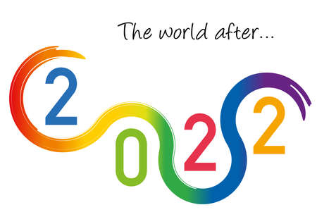 Greeting card with original graphics to present the year 2022. It shows a succession of curves in...