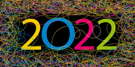 Original artistic greeting card for the year 2022 with a trendy graphic design made of colored...