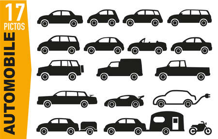 Signage pictograms on the various automobile models.のイラスト素材