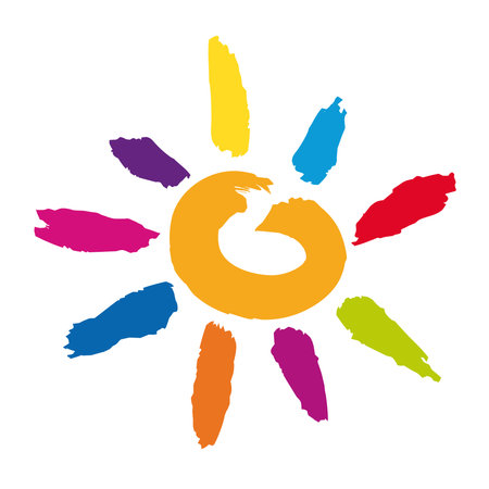 pictogram of a sun drawn with several colors, to symbolize good weather, happiness and joie de vivre.のイラスト素材