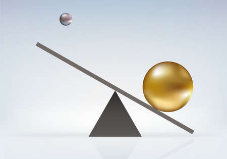 Concept of the imbalance of forces with a large ball which catapults a small ball under the effect of its weight.のイラスト素材
