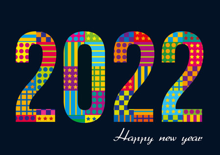 Multicolored cheerful 2022 greeting card to wish for the new year.のイラスト素材