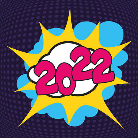 Greeting card 2022 with a pop art graphic symbolizing the energy and dynamism of a business for the new year.のイラスト素材