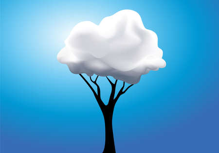 Concept of surreal daydreaming with a tree whose foliage is replaced by a white cloud.のイラスト素材