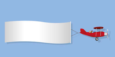 Illustration of an airplane with its pilot pulling a blank banner to write a message.のイラスト素材