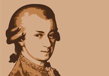 Drawn portrait of Wolfgang Amadeus Mozart, famous Austrian classical musician and composer.のイラスト素材