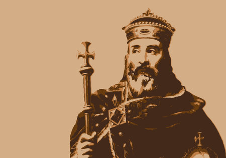 Drawn portrait of Charlemagne, the famous emperor of the French.のイラスト素材
