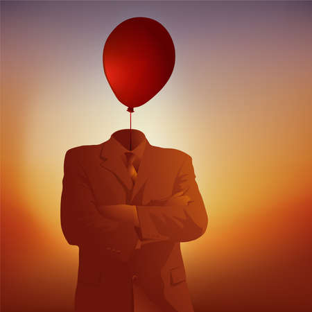 Concept of overwork and the need to clear your head with the symbol of a businessman whose head is replaced by a balloon.のイラスト素材