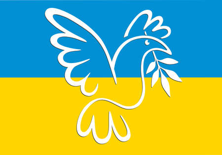 Concept of the fight against war and for peace between Russia and Ukraine, with the symbol of the Ukrainian flag associated with the dove of peace.のイラスト素材