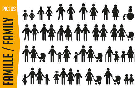 Set of pictograms to illustrate family theme, grouping on icon board for web.のイラスト素材