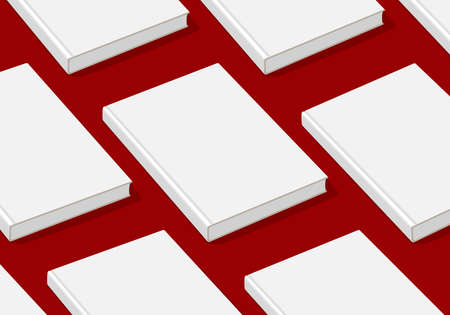 Graphic concept with white books on a red background for a bookstore literary award presentation.のイラスト素材