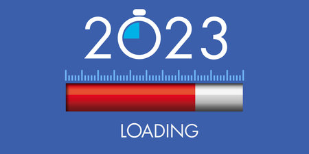 2023 greeting card on the concept of the countdown and the passage of time, symbolized by a digital...