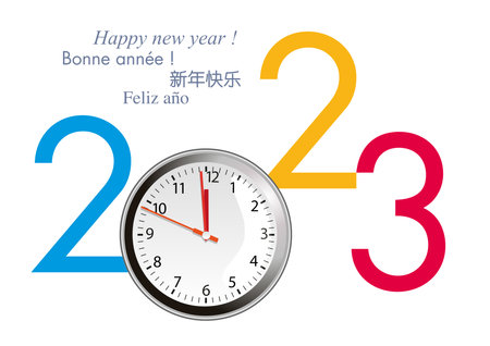 2023 greeting card with a watch face, starting the countdown to the new year.