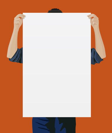 A man presents a white panel to display the communication of a company.のイラスト素材