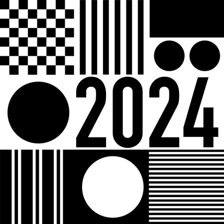 Decorative 2024 greeting card, with modern black and white graphics, to celebrate an event or the new year.のイラスト素材