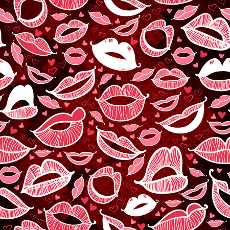 Lip silhouettes on a red background mosaicのイラスト素材