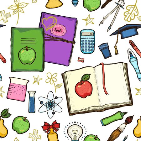 School childish bright background with detailed elementsのイラスト素材