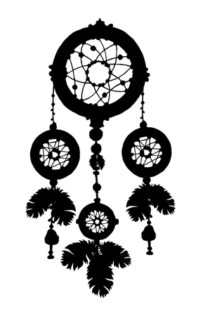 Dream catcher silhouette with feathers and beadsのイラスト素材