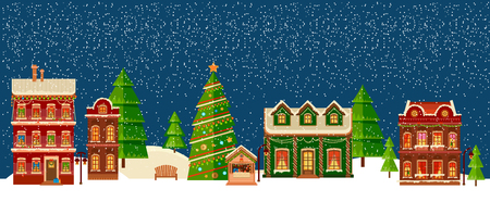 Winter Christmas landscape with houses.のイラスト素材