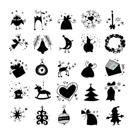 Christmas and Winter icons collection silhouetteの写真素材