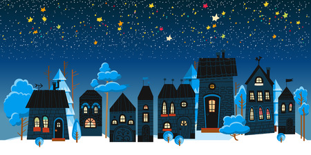 Christmas winter landscape night background, vector illustration.のイラスト素材