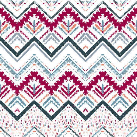 Seamless ethnic zigzag chevron pattern. Hand drawn colorful geometric background. Striped tribal motifs. Vector illustrationのイラスト素材