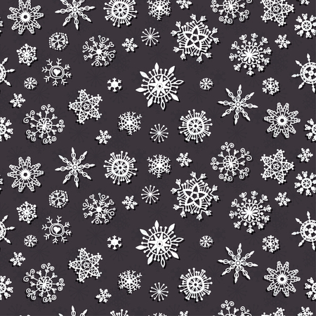 Winter Snow Flakes Doodles. Seamless Background Pattern on Chalkboard Texture. Vector Illustration. Xmas decorationのイラスト素材