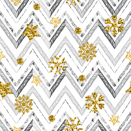 A Gold snowflake pattern zigzag. Christmas chevronのイラスト素材