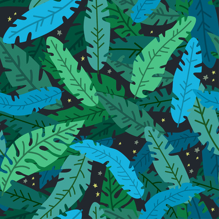 Tropical leaves vector pattern. Summer equatorial rainforest with foliage. Exotic jungle leaves floral background. Trend graphics. Green paradise.のイラスト素材