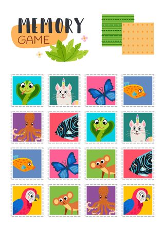 Memory game with a cartoon animals. Vectorのイラスト素材