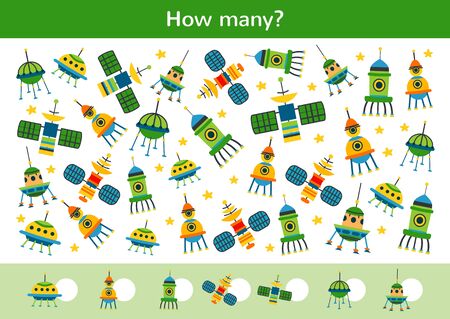 Counting children game of a cartoon spaceships.のイラスト素材