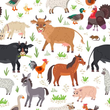 Farm animals seamless pattern in flat styleのイラスト素材