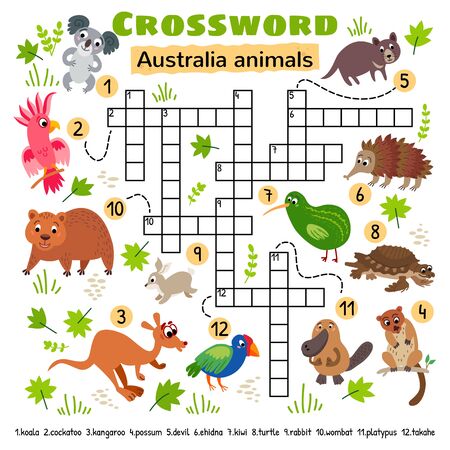 Australia animals crossword. Game for little kidsのイラスト素材