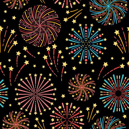 Pattern with night fireworks. For birthday partyのイラスト素材