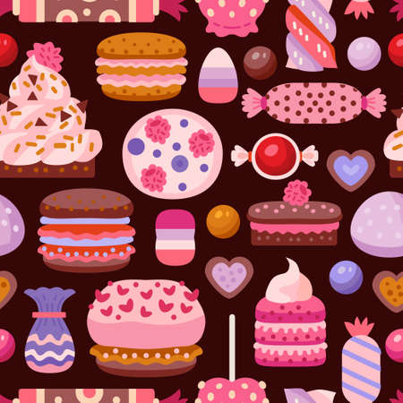 Valentine day sweet pattern with different cupcakeのイラスト素材
