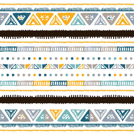 Hand drawn stripe seamless with simple Scandinavian ornament. Nursery geometric vector pattern. Design concept for Christmas, kids textile print, wallpaper, wrapping paper.のイラスト素材