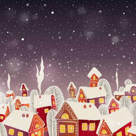 Christmas cartoon style vector background with housesのイラスト素材