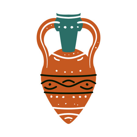Greek ceramic amphora. Old historical vessel. Classic earthenware crockery, pottery of antiquity. Antique clay wine vase of Ancient Greece.のイラスト素材