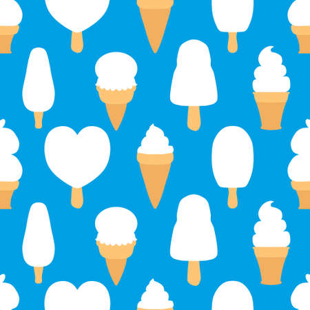 Ice cream seamless pattern blue repeat for any use. Sweets texture, icecream stick and cones background. Vector illustration.のイラスト素材