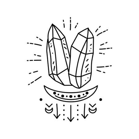 Magic boho crystals symbol. Gypsy sacred element and sign in modern boho style. Golden minimal line art.のイラスト素材
