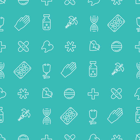 Medicine vector seamless pattern with medical elements for business and advertising. Health care sign collection. Medicine equipment silhouette illustration. Ambulance symbolsのイラスト素材