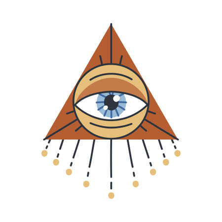Evil doodle eye. Hand drawn witchcraft eye talisman, magical religion sacred symbol. Hand drawn talisman. Flat design. Contemporary modern trendy vector illustration.のイラスト素材