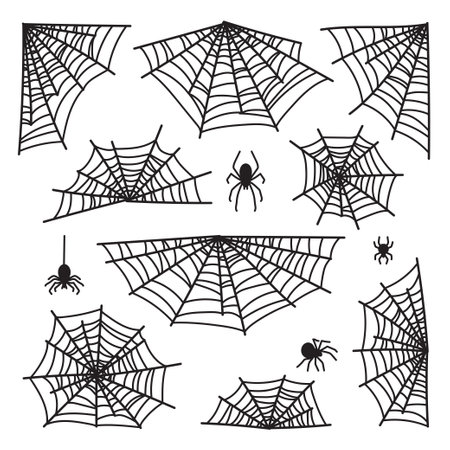 Halloween cobweb vector frame border and dividers isolated on white with spider web for spiderweb scary designのイラスト素材