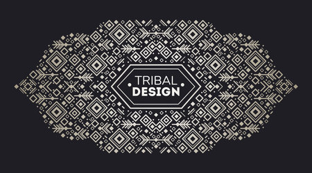 Vector tribal cover template, decorative aztec border. Black and white art decoration shapes. Line style with space for text - geometric ethnic frame, luxury packaging, advertising, bannerのイラスト素材