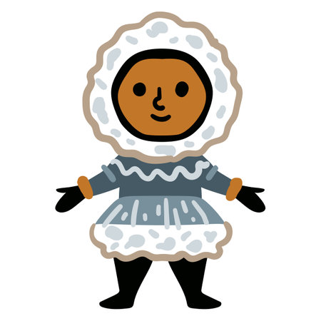 Cartoon eskimo boy. Character in fur clothing Bright color vector illustration isolated on a white background. Native Americansのイラスト素材