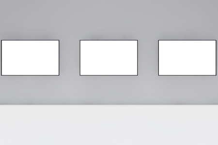 Modern gallery with empty frames - 3d rendered illustrationの写真素材