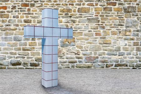 Cross and stone wall - 3d rendered illustration
