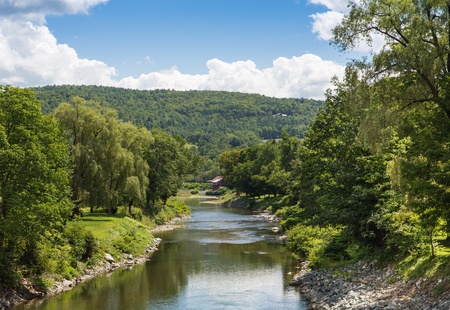 tranquil river wandering through the Vermont greenery.の写真素材