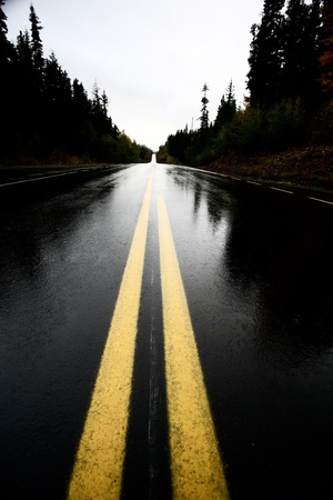 Wet Cassiar Highway through Northern British Columbiaの写真素材