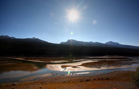 Medicine Lake in Jasper National Parkの写真素材
